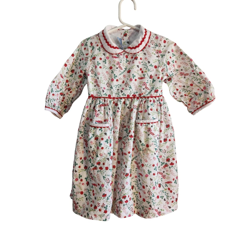 Bella Bliss Girls Floral Ric-Rac Dress White Red Size 5 Peter Pan F-17130 Cotton - Picture 3 of 9